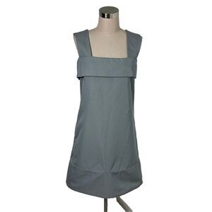 S Max Mara Shift Dress‎ Women's 10 Gray Sleeveless Square Neck Pinafore Pockets